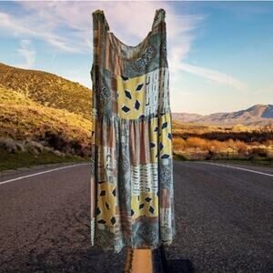 Casual medium sleeveless patchwork rayon blend spring/summer dress.